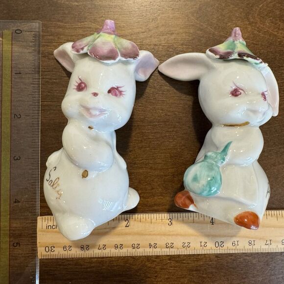 Vintage “Salty & Peppy” Anthropomorphic Bunny Rabbit Salt & Pepper Shaker Set - Picture 10 of 12